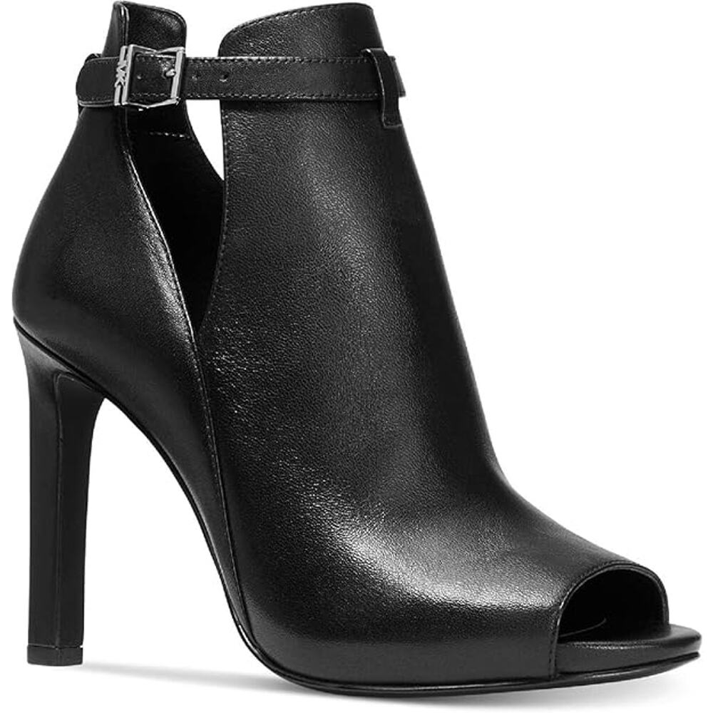 NWT Michael Kors Lawson Women Leather Ankle Wrap Booties Open Toe,Black-Size 9